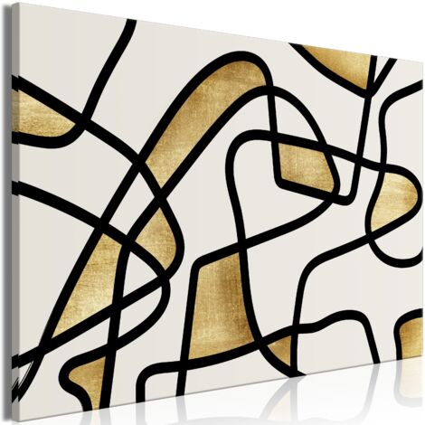 Cuadro decorativo en lienzo con impresión premium de 1 parte sobre marco de madera Patrón en espiral dorado 90x60 cm 110013658