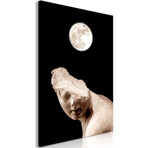 Cuadro decorativo en lienzo con impresión premium en 1 parte sobre marco de madera Patrón de luna y estatua 60x90cm 110014247