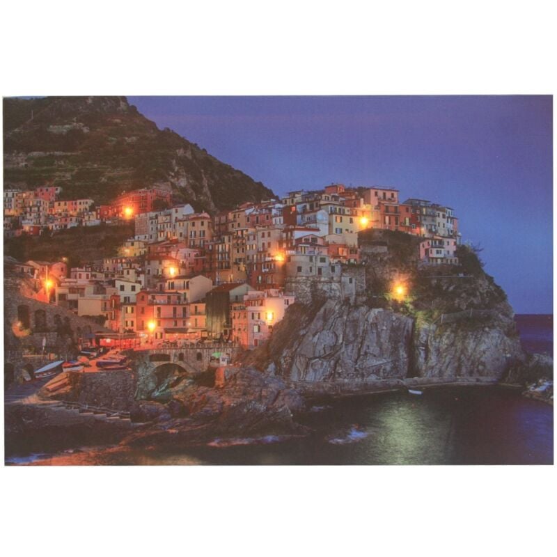 

Cuadro Paisaje LED Con Interruptor (Italia, 60 * 40 * 1,8) Paisaje Ciudad Italia Cinque Terre Con Iluminación 8 LEDs 2 Pilas AA - Jandei