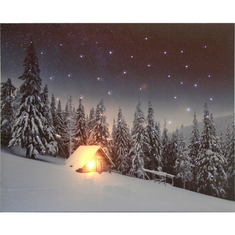 

Cuadro Paisaje LED Con Interruptor (Montaña, 50 * 40 * 1,8) Casa En La Nieve Con Cielo Estrellado Con Iluminación De 1 LED Y 53 Puntos De Fribra