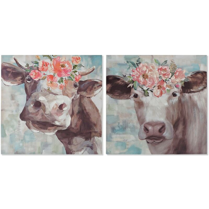 

Cuadro DKD Home Decor Flower Caw Vaca (2 pcs) (70 x 2.5 x 70 cm)