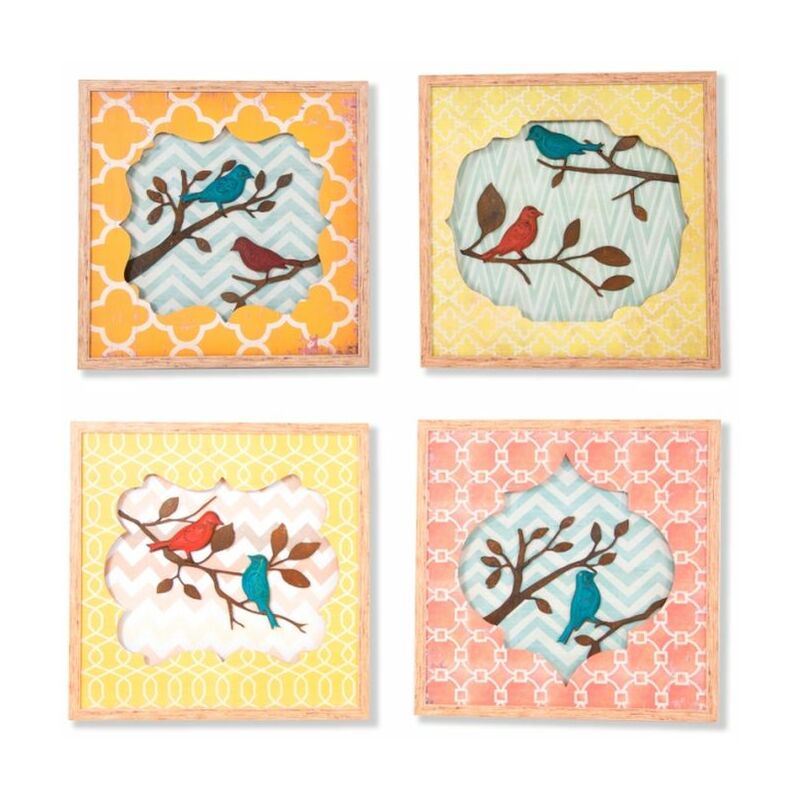 

Cuadro DKD Home Decor Metal Polipropileno Pájaros (4 pcs) (50 x 50 x 3.5 cm)