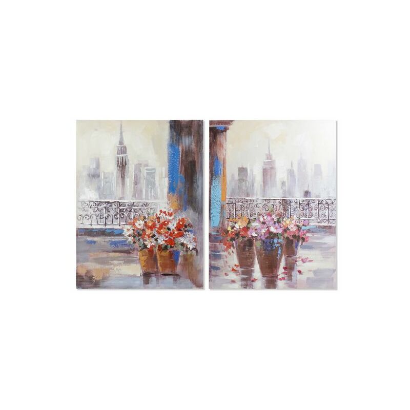 

Cuadro DKD Home Decor New York Flores Multicolor (2 pcs) (90 x 3 x 120 cm)