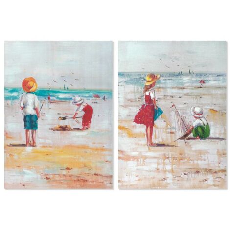 Cuadro DKD Home Decor Playa Niños (50 x 2,5 x 70 cm) (2 Unidades)