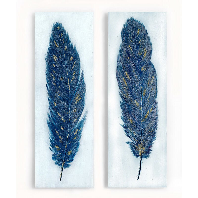 

Cuadro Doble Plumas Azul 120x40 cm