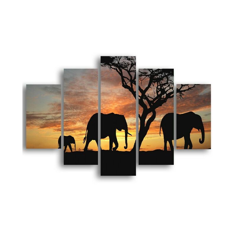 

Homemania - Cuadro Elefante - 5 Piezas - Animales - por sala, habitacion - Multicolor en MDF, 95 x 0,3 x 60 cm