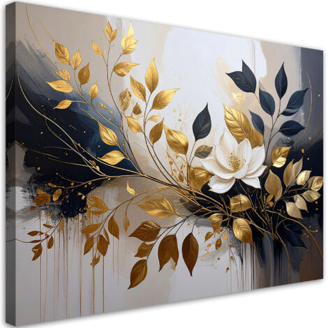 Cuadro en Lienzo, Abstracción en beige flores y hojas, 30x20