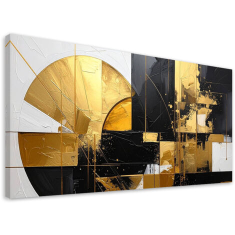 Cuadro en Lienzo, Abstracción geométrica acentos dorados, 80x40