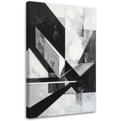 Cuadro en Lienzo, Abstracción geométrica en blanco y negro, 20x30
