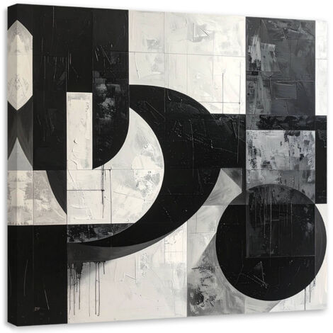 Cuadro en Lienzo, Abstracción geométrica en blanco y negro, 30x30