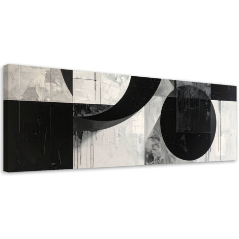 Cuadro en Lienzo, Abstracción geométrica en blanco y negro, 90x30