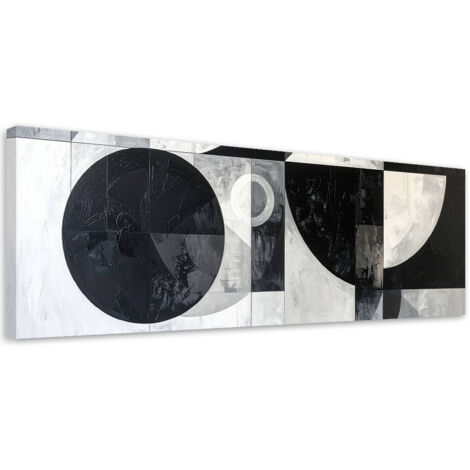 Cuadro en Lienzo, Abstracción geométrica negro blanco, 90x30
