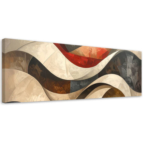 Cuadro en Lienzo, Abstracción líneas formas beige rojo, 150x50