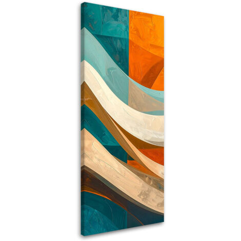 Cuadro en Lienzo, Abstracción olas turquesa y naranja, 30x90