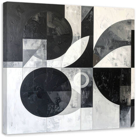 Cuadro en Lienzo, Abstracción textura de círculos formas blanco y negro, 20x20