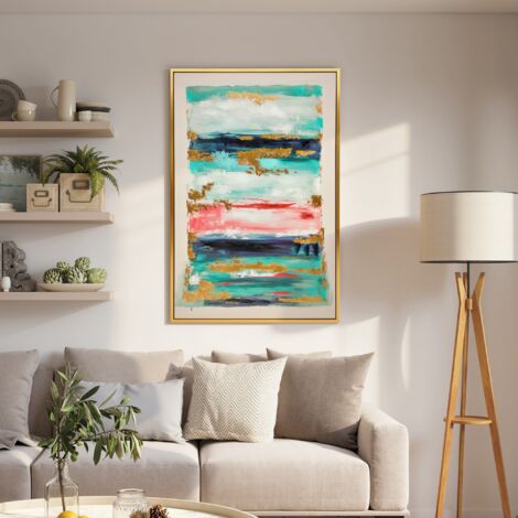Cuadro en Lienzo Abstracto a Mano 120x80 cm Cuadro para Decoración de Salón Moderno con Marco de Madera Multicolor