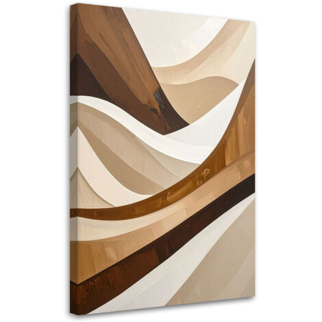 Cuadro en Lienzo, Abstracto beige y marrón Olas, 20x30