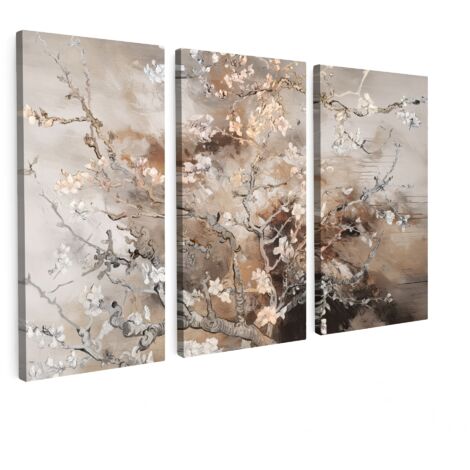 CUADRO EN LIENZO Almendro en flor - Abstracto - Beige Tríptico Set de 3 150x100