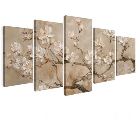 CUADRO EN LIENZO Beige - Flor - Moderno Set de 5 150x80
