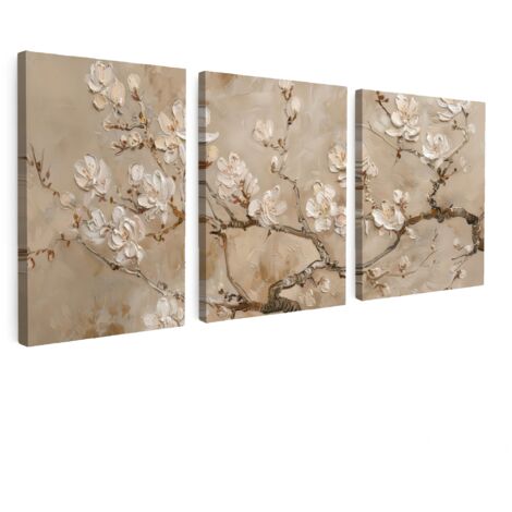 CUADRO EN LIENZO Beige - Flor - Moderno Tríptico Set de 3 90x40
