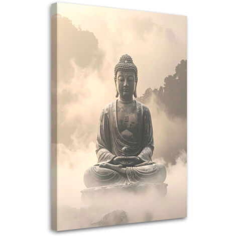 Cuadro en Lienzo, Buda en la niebla spa zen oriental, 30x45