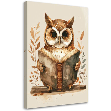 Cuadro en Lienzo, Búho leyendo un libro, 30x45