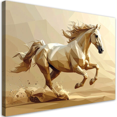 Cuadro en Lienzo, Caballo geométrico blanco al galope, 30x20