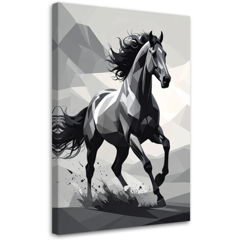 Cuadro en Lienzo, Caballo negro geométrico corriendo, 20x30
