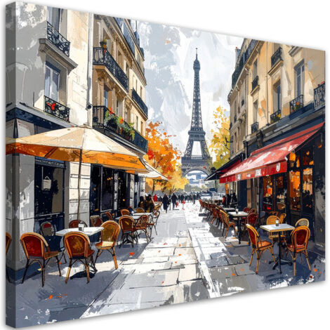 Cuadro en Lienzo, Cafés de París con vistas a la Torre Eiffel, 30x20