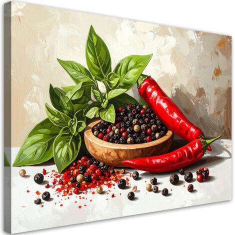 Cuadro en Lienzo, Chiles, especias y hierbas, 30x20