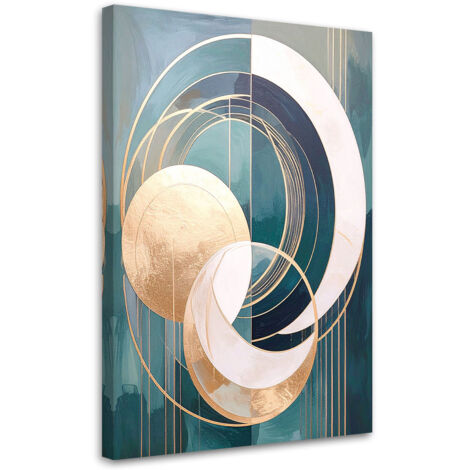 Cuadro en Lienzo, Círculos y formas abstractas turquesa dorado, 30x45