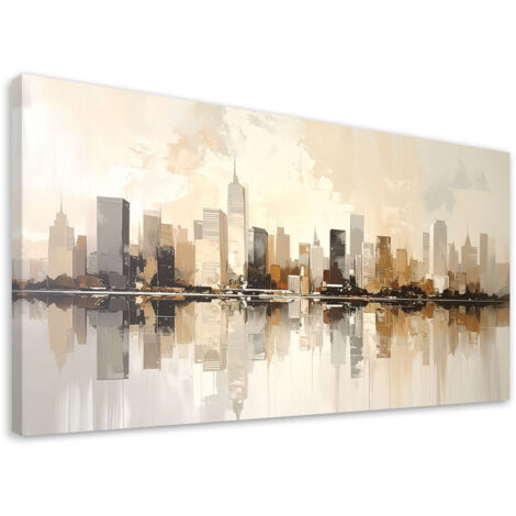 Cuadro en Lienzo, Ciudad moderna en colores beige, 100x50