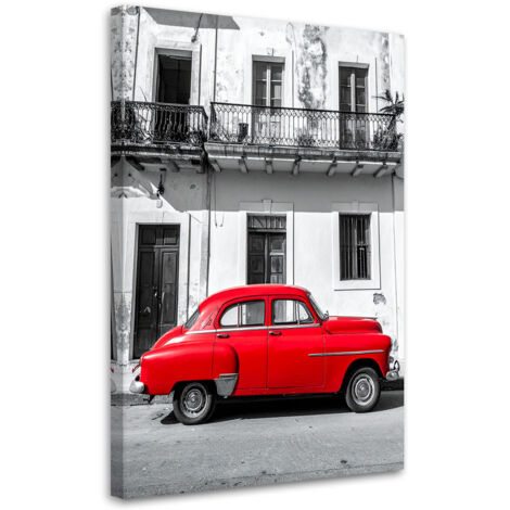 Cuadro en Lienzo, Coche retro rojo en Cuba, 70x100
