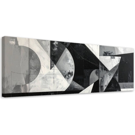 Cuadro en Lienzo, Composición abstracta en blanco y negro, 150x50
