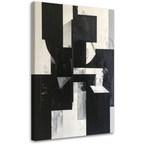 Cuadro en Lienzo, Composición abstracta negro blanco, 80x120
