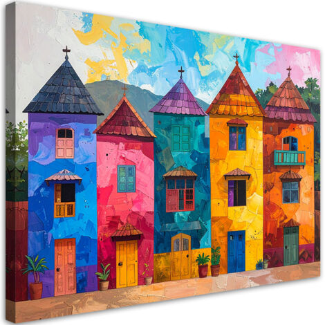 Cuadro en Lienzo, Edificios abstractos de colores casas, 30x20