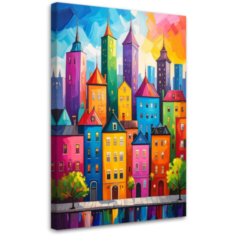 Cuadro en Lienzo, Edificios abstractos y coloridos de la ciudad, 20x30