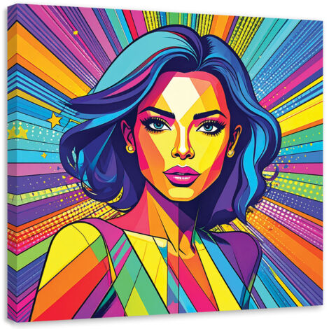 Cuadro en Lienzo, Estilo pop art mujer moderna y colorida, 30x30