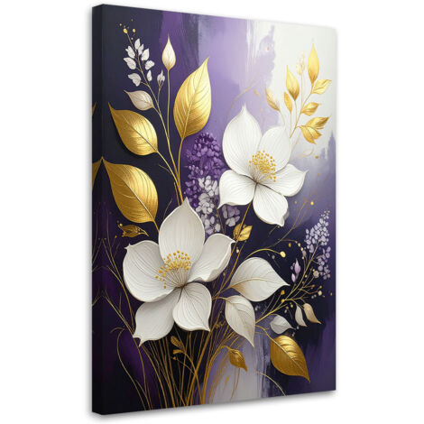 Cuadro en Lienzo, Flores blancas sobre fondo morado, 20x30