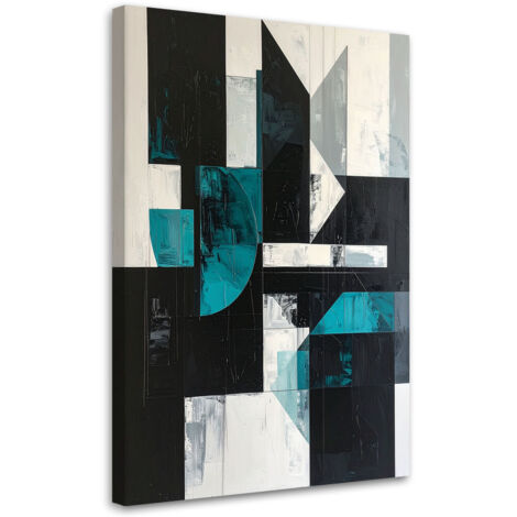 Cuadro en Lienzo, Formas geométricas turquesa y negro, 30x45