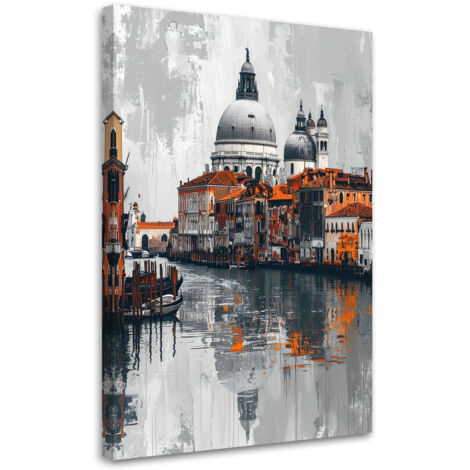 Cuadro en Lienzo, Góndolas en el canal veneciano con la ciudad de fondo Efecto pintura, 80x120