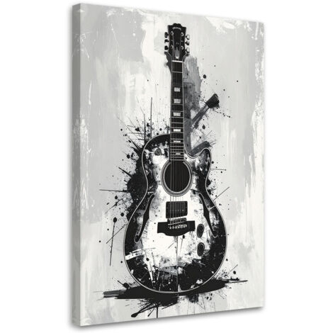 Cuadro en Lienzo, Instrumentos de guitarra en blanco y negro, 20x30