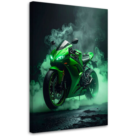 Cuadro en Lienzo, Motocicleta verde, 20x30