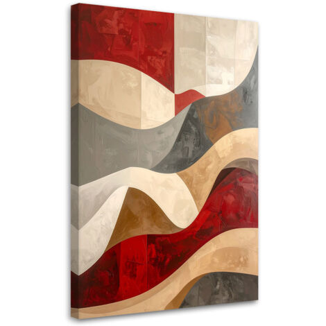 Cuadro en Lienzo, Olas abstractas en tonos rojo y beige, 20x30