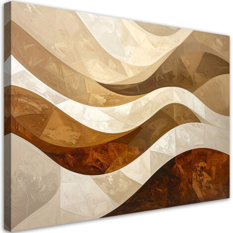Cuadro en Lienzo, Olas líneas abstracción en tonos beige, 45x30