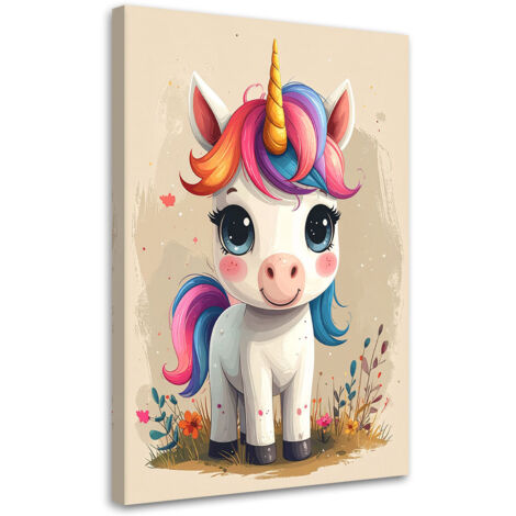 Cuadro en Lienzo, Pequeño unicornio colorido animales, 20x30