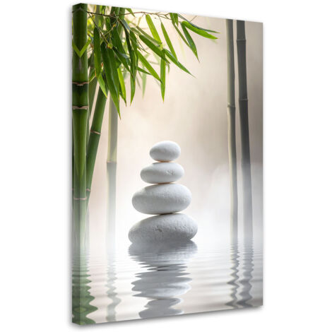Cuadro en Lienzo, Piedras blancas bambú blanco zen spa, 30x45