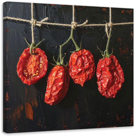 Cuadro en Lienzo, Tomates secos sobre fondo negro, 20x20