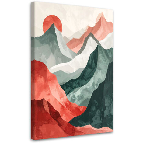 Cuadro en Lienzo, Vista de montañas Pastel abstracto en tonos verde y rojo, 30x45