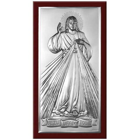 Cuadro en plata Jesús, en ti confío, recuerdo de la Primera Comunión, jubileo, con grabado 6443WM 15 x 27 cm